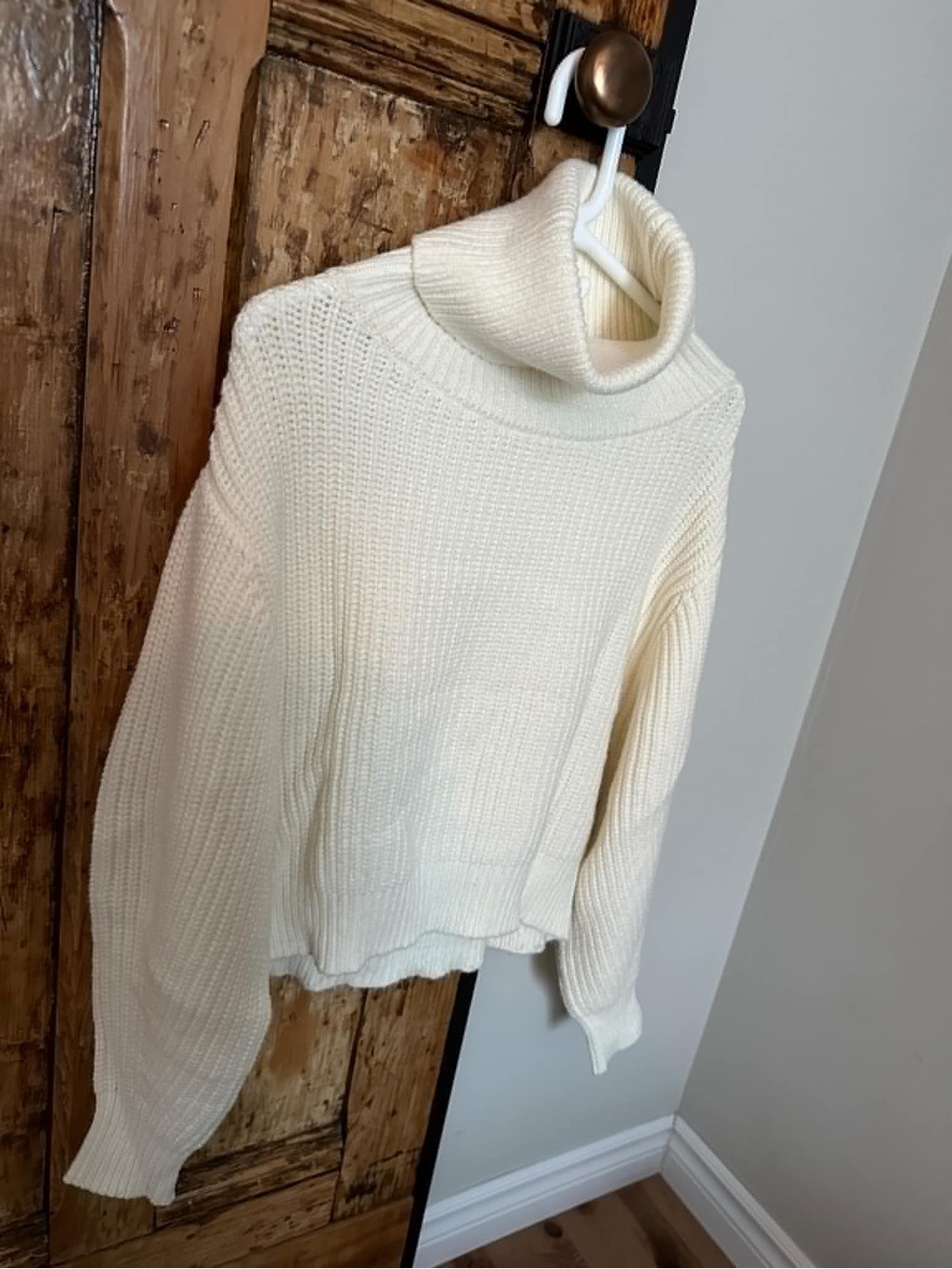 Cream Turtleneck Chunky Knit Sweater Womance oversize